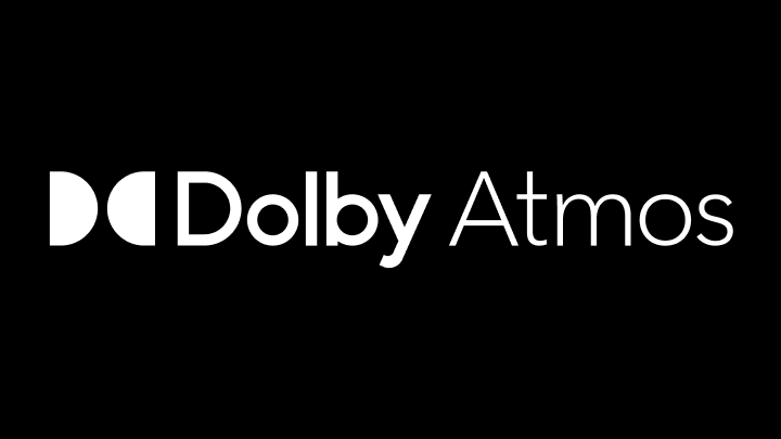 Dolby Atmos® logo against a dark background in blue cinema.