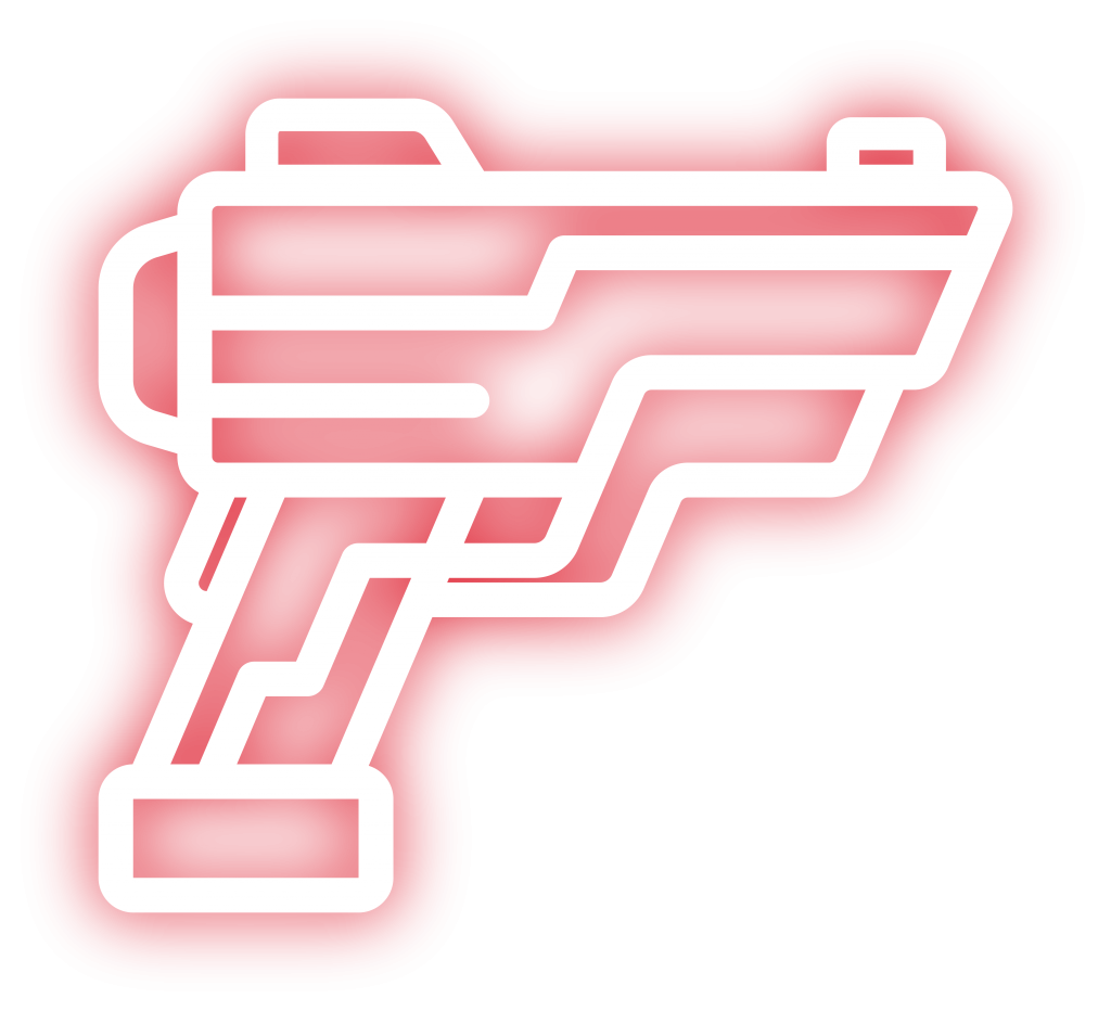 Symbole de Blaster rouge, indiquant des jeux de Laser Tag pleins d'action.
Englisch: