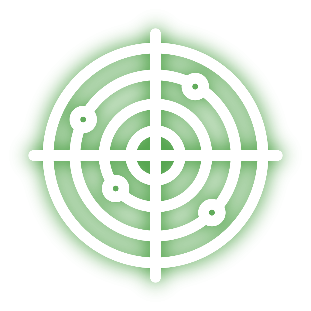Symbole de cible vert, représentant les défis de précision dans les jeux de Laser Tag.